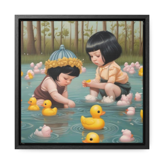 Two kids and Rubber Duckies (Gallery Canvas Wraps, Square Frame)