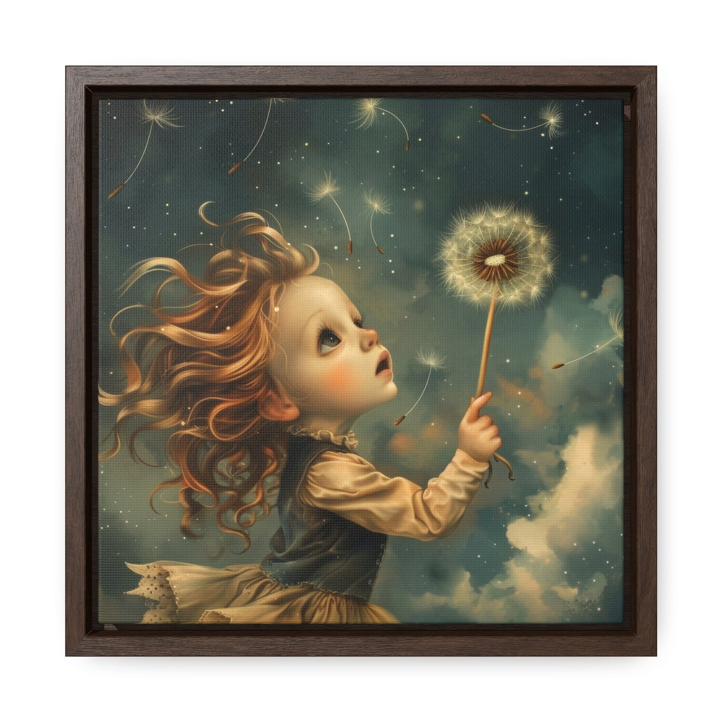 Dandelion seeds take flight (Gallery Canvas Wraps, Square Frame)