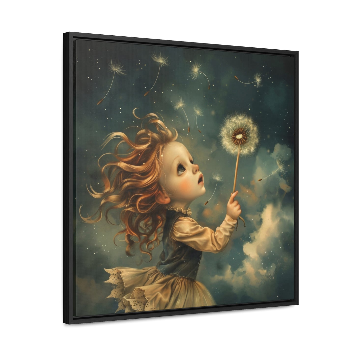 Dandelion seeds take flight (Gallery Canvas Wraps, Square Frame)